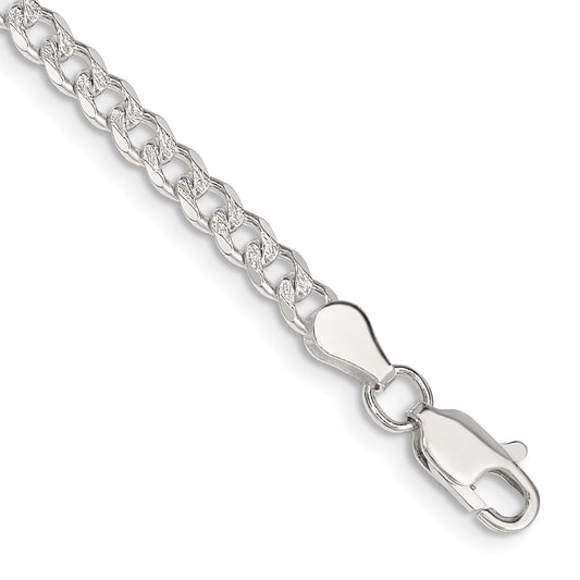 8 Inch Sterling Silver 3.8mm Pav Curb Chain Bracelet
