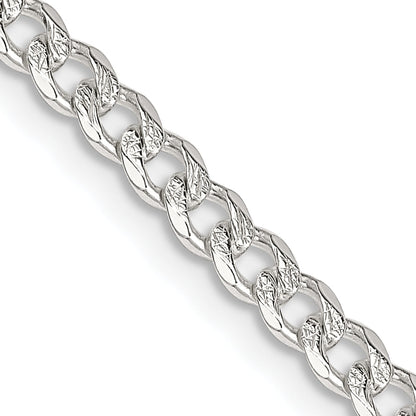 26 Inch Sterling Silver 3.8mm Pav Curb Chain Necklace