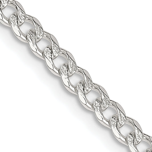 22 Inch Sterling Silver 3.8mm Pav Curb Chain Necklace