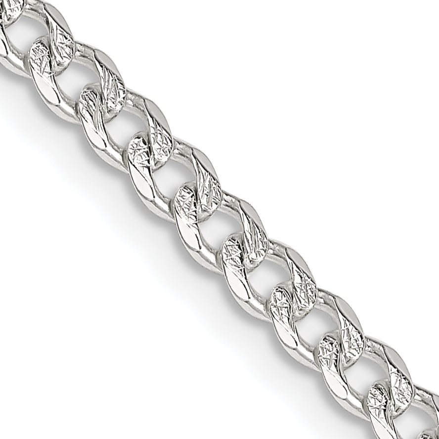 20 Inch Sterling Silver 3.8mm Pav Curb Chain Necklace