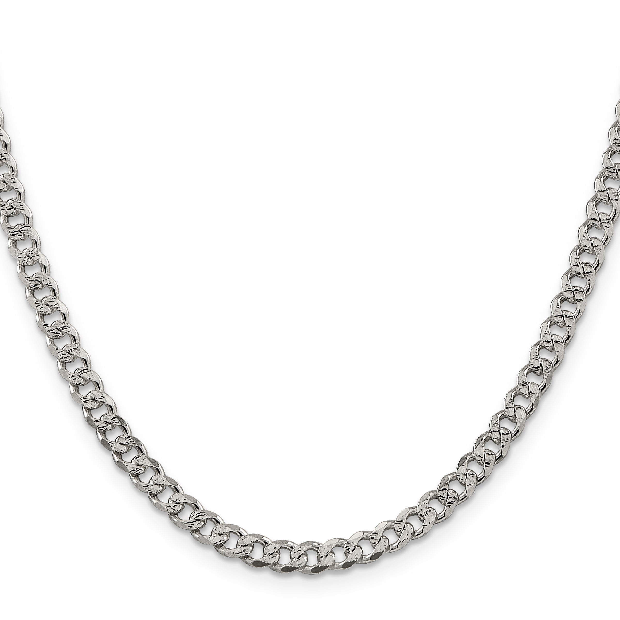 18 Inch Sterling Silver 4.5mm Pav Curb Chain Necklace