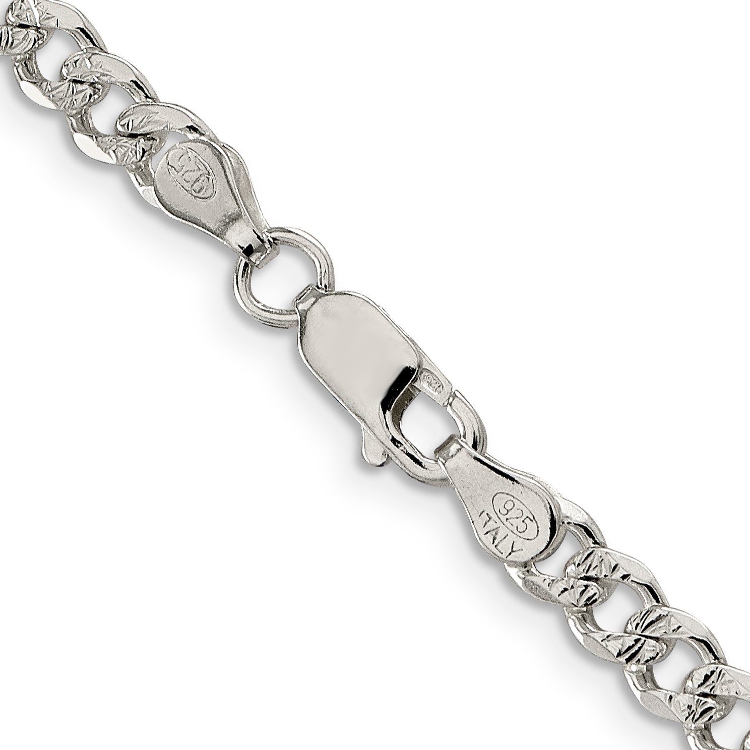 26 Inch Sterling Silver 4.5mm Pave Curb Chain Necklace