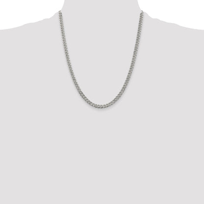 22 Inch Sterling Silver 4.5mm Pave Curb Chain Necklace
