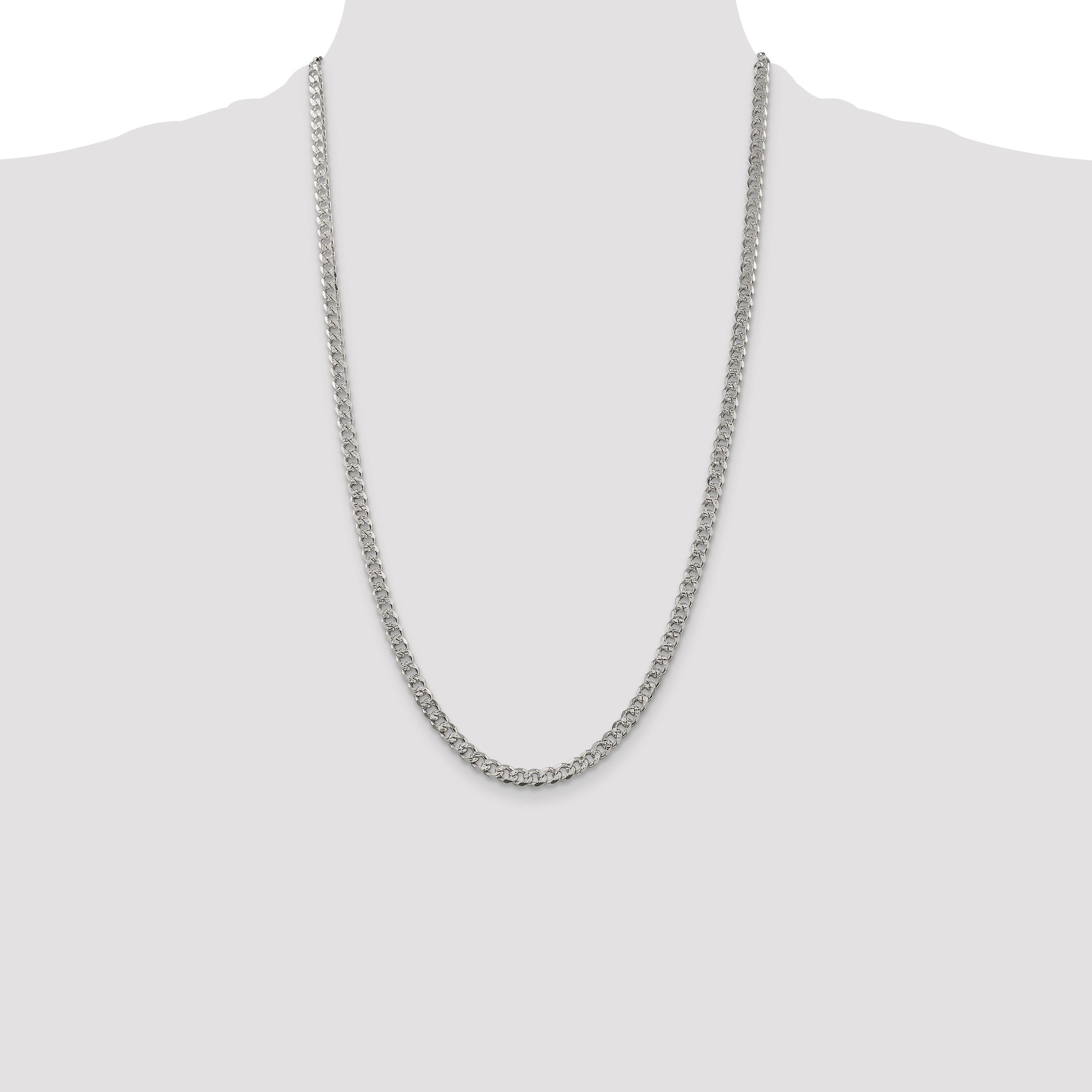 26 Inch Sterling Silver 4.5mm Pave Curb Chain Necklace