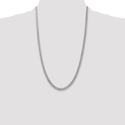 26 Inch Sterling Silver 4.5mm Pave Curb Chain Necklace