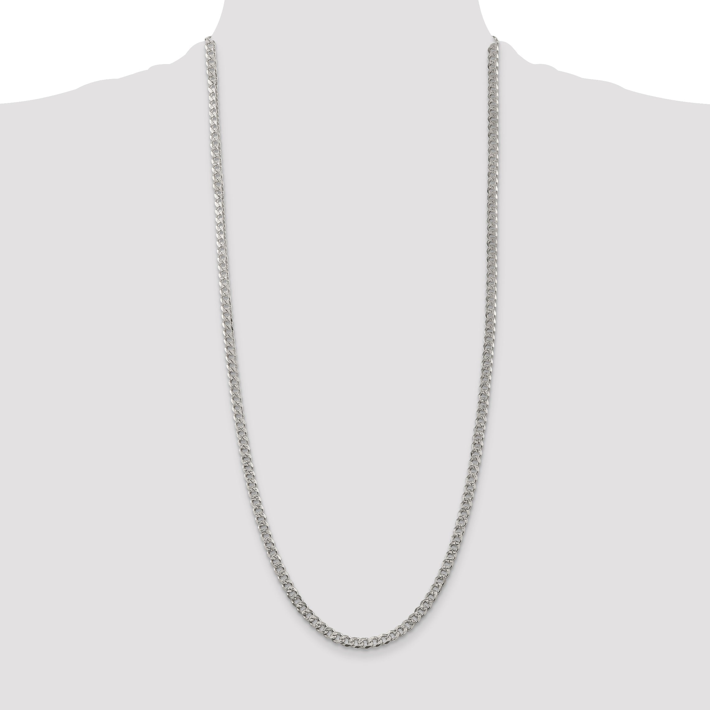 30 Inch Sterling Silver 4.5mm Pave Curb Chain Necklace