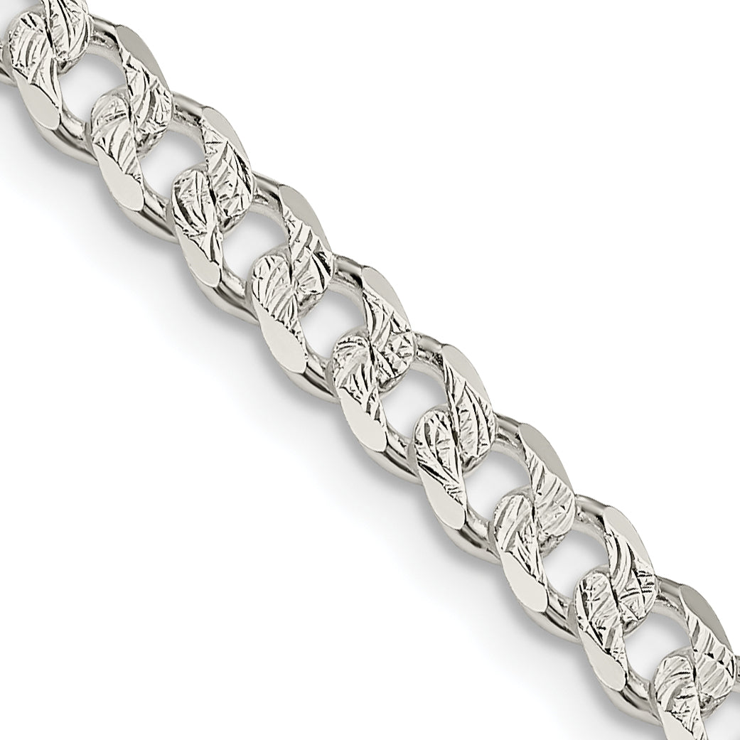 26 Inch Sterling Silver 4.5mm Pave Curb Chain Necklace