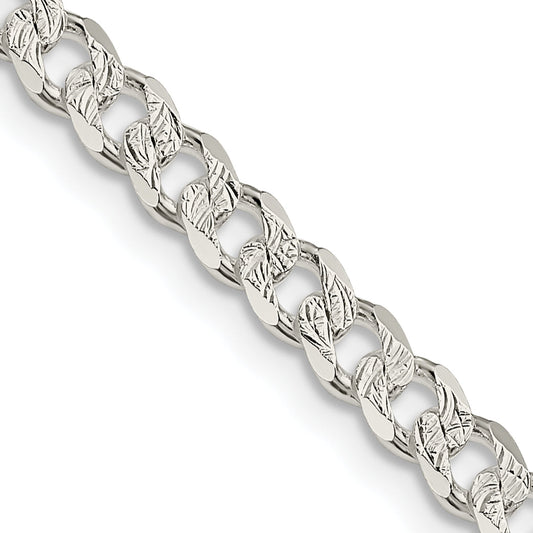 22 Inch Sterling Silver 4.5mm Pave Curb Chain Necklace