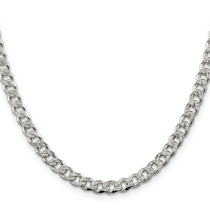 26 Inch Sterling Silver 5.5mm Pav Curb Chain Necklace