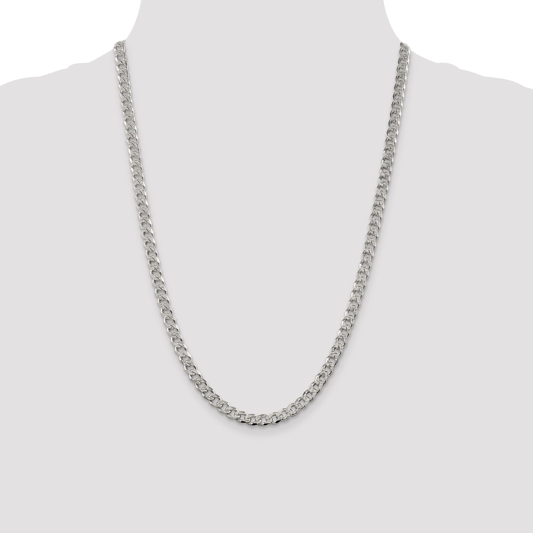 24 Inch Sterling Silver 5.5mm Pav Curb Chain Necklace