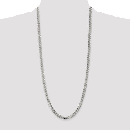 30 Inch Sterling Silver 5.5mm Pave Curb Chain Necklace