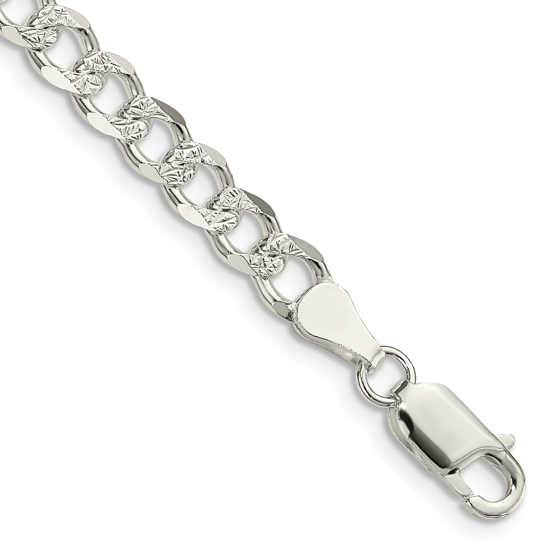 8 Inch Sterling Silver 5.5mm Pav Curb Chain Bracelet