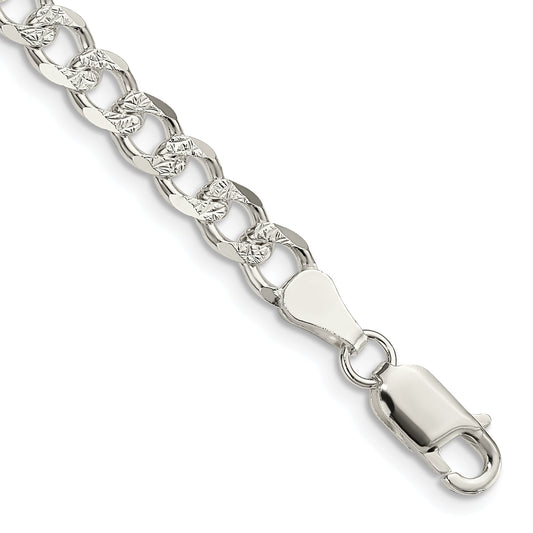 8 Inch Sterling Silver 5.5mm Pav Curb Chain Bracelet