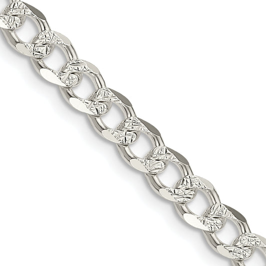 30 Inch Sterling Silver 5.5mm Pave Curb Chain Necklace