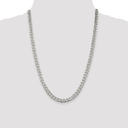 24 Inch Sterling Silver 7mm Pav Curb Chain Necklace