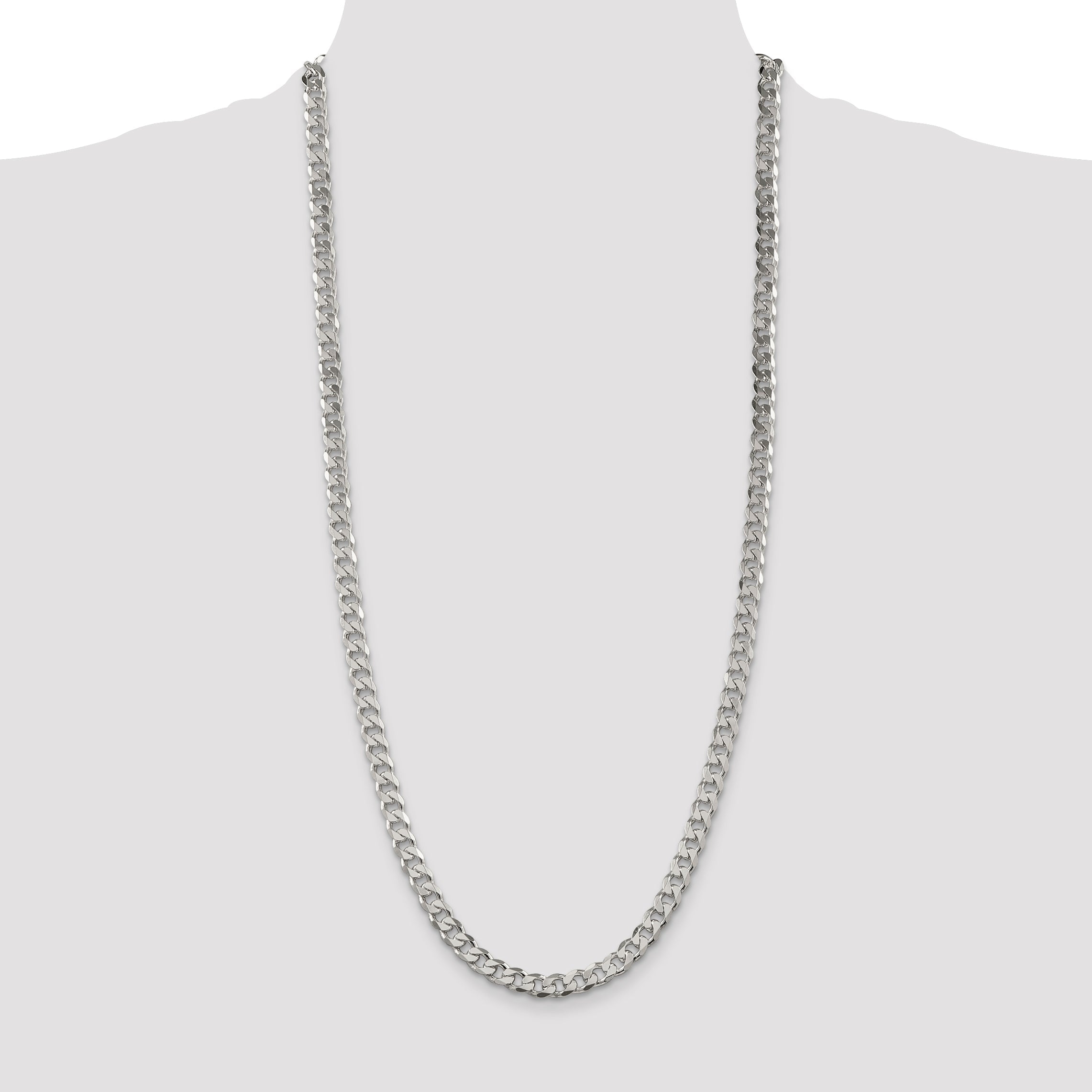 30 Inch Sterling Silver 7mm Pave Curb Chain Necklace