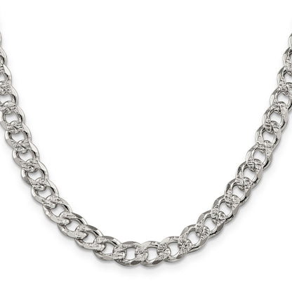 22 Inch Sterling Silver 7.5mm Pave Curb Chain Necklace