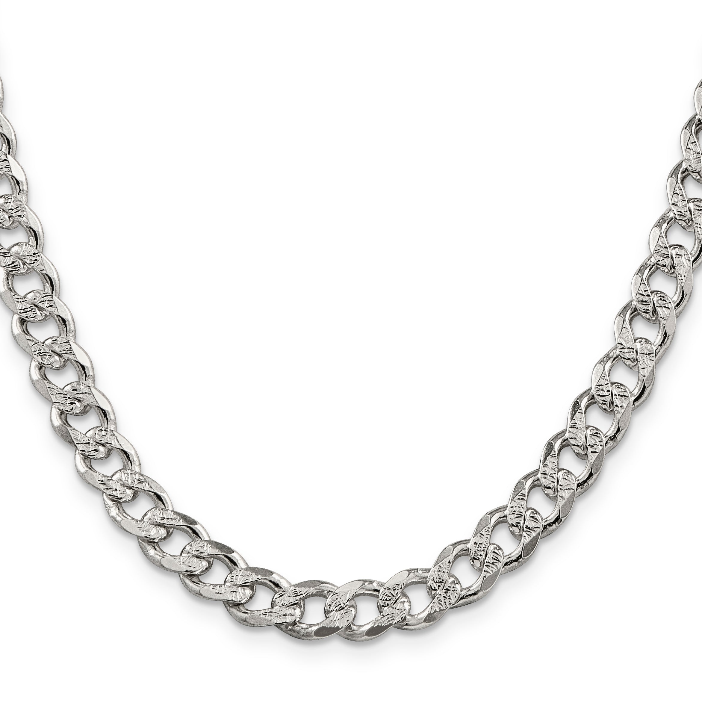 24 Inch Sterling Silver 7.5mm Pav Curb Chain Necklace