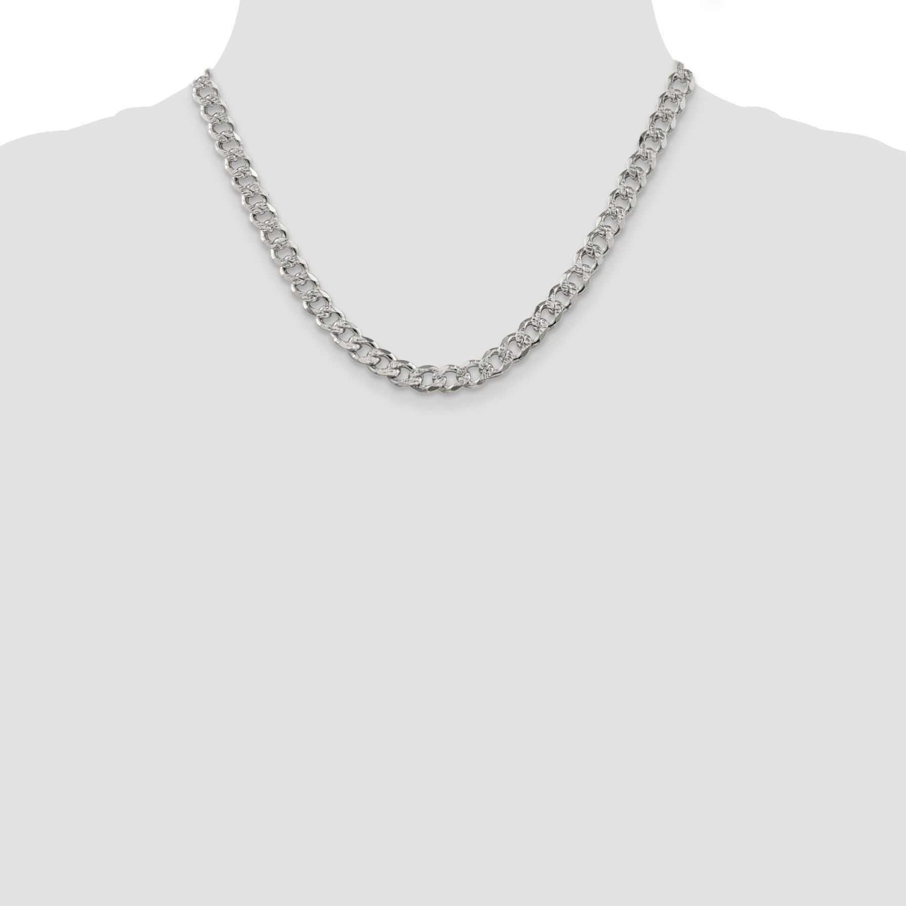 18 Inch Sterling Silver 7.5mm Pav Curb Chain Necklace
