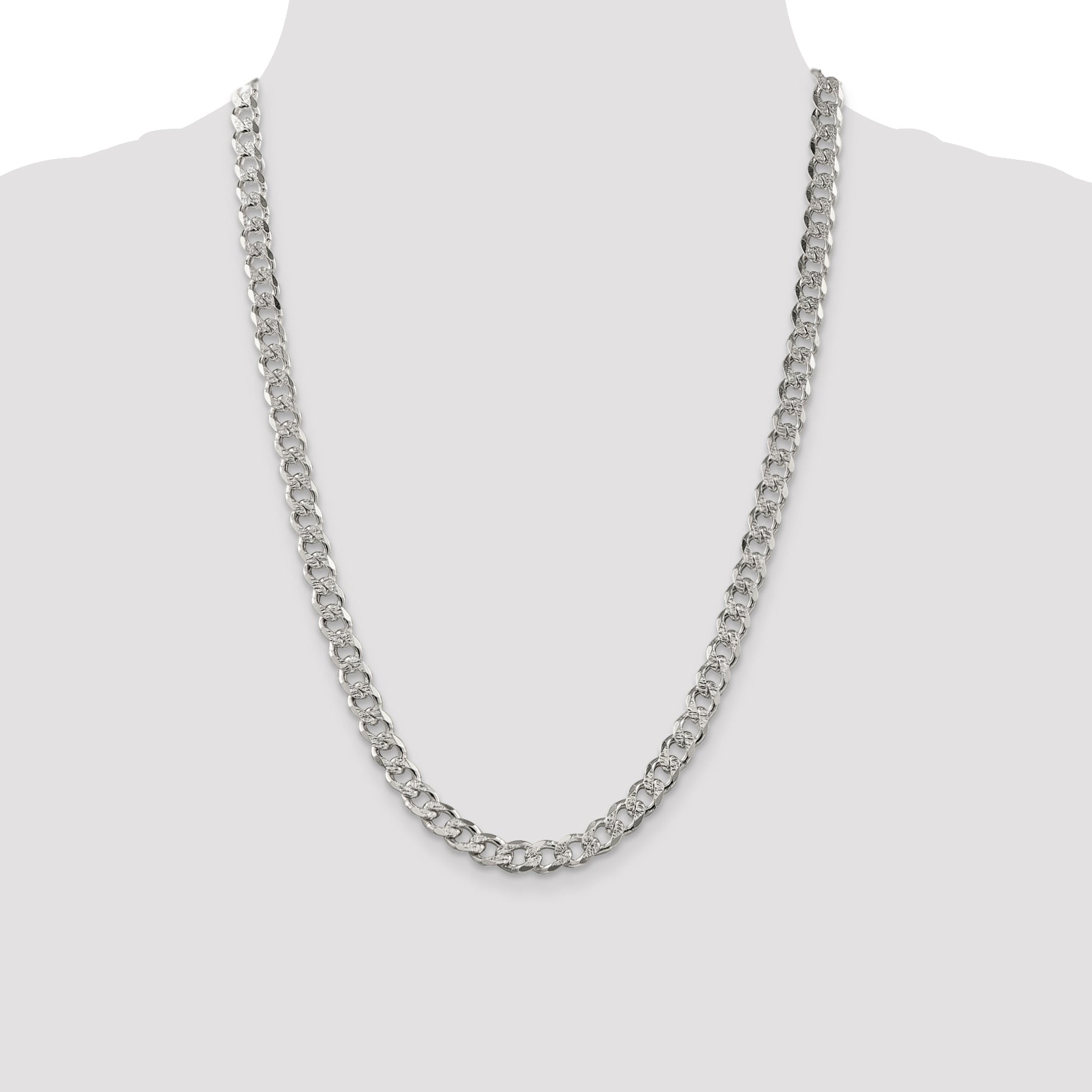 24 Inch Sterling Silver 7.5mm Pav Curb Chain Necklace