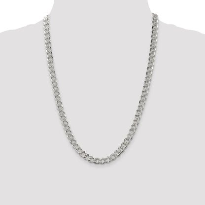 24 Inch Sterling Silver 7.5mm Pav Curb Chain Necklace