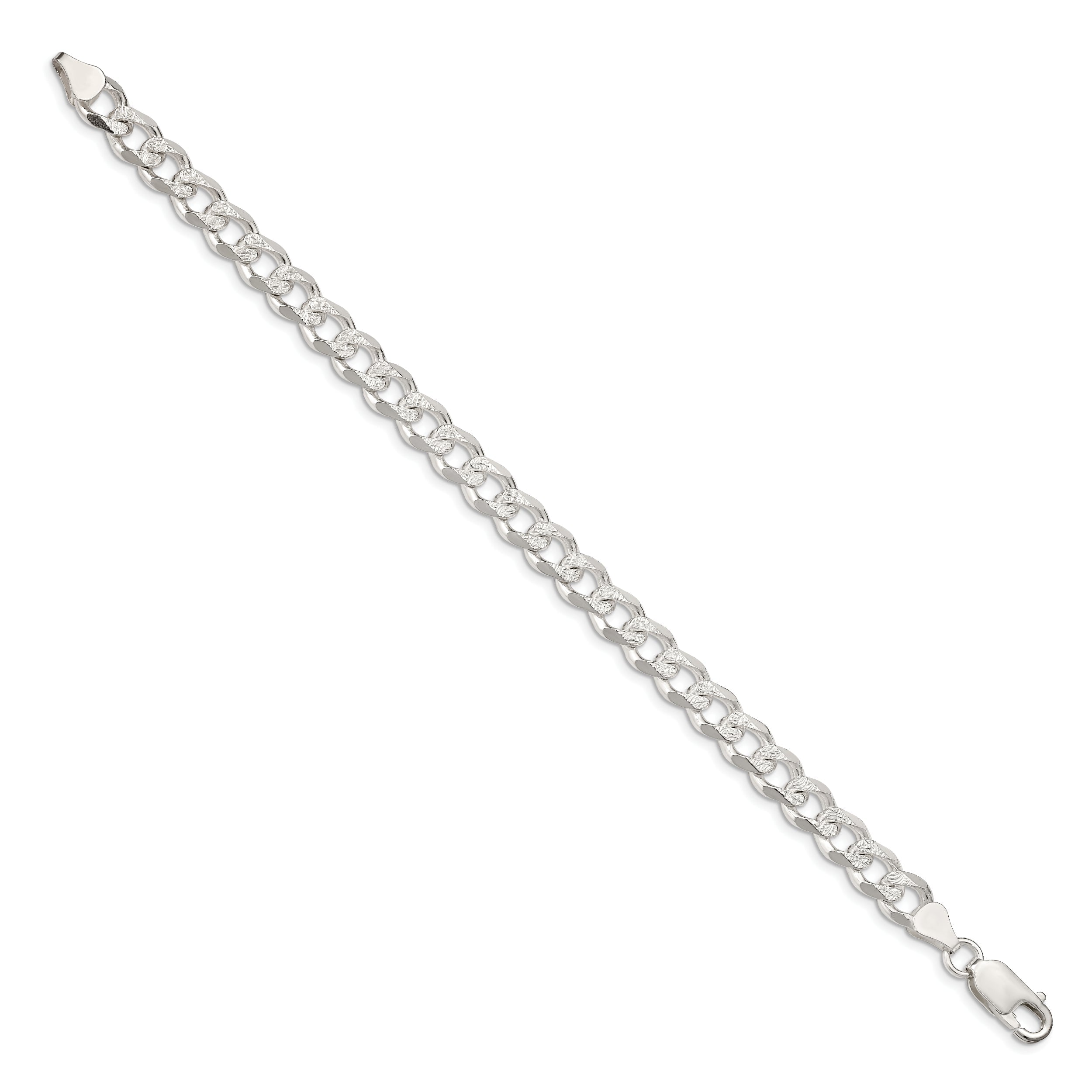 8 Inch Sterling Silver 7.5mm Pav Curb Chain Bracelet