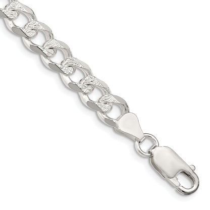 8 Inch Sterling Silver 7.5mm Pav Curb Chain Bracelet