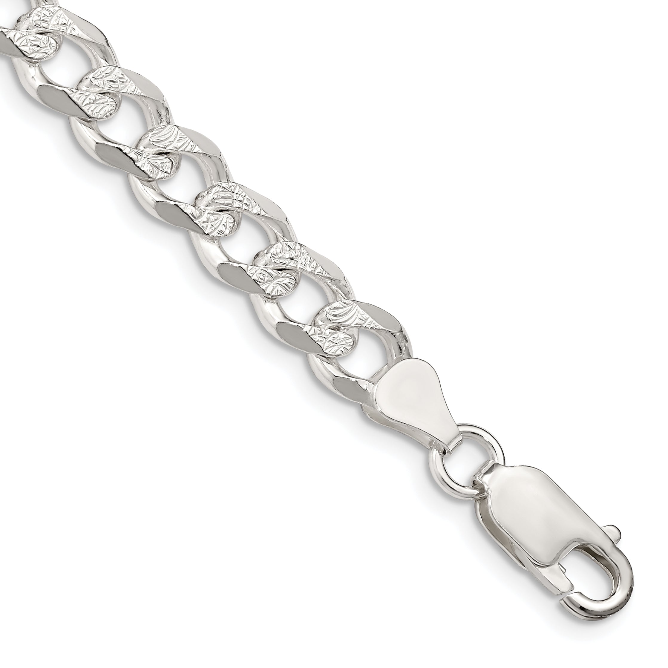 9 Inch Sterling Silver 7.5mm Pave Curb Chain Bracelet