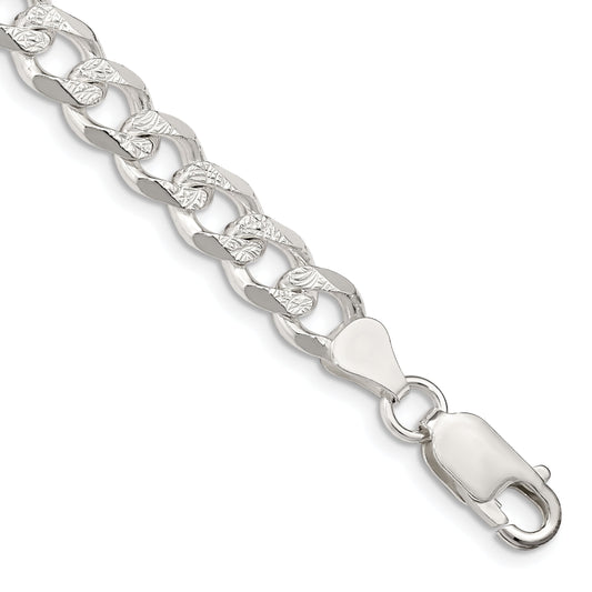 9 Inch Sterling Silver 7.5mm Pave Curb Chain Bracelet