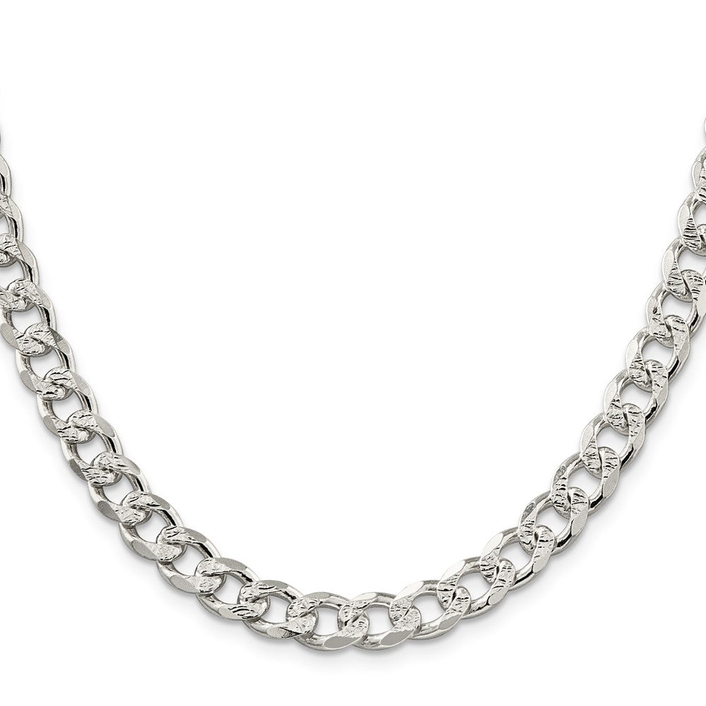 26 Inch Sterling Silver 8.3mm Pav Curb Chain Necklace