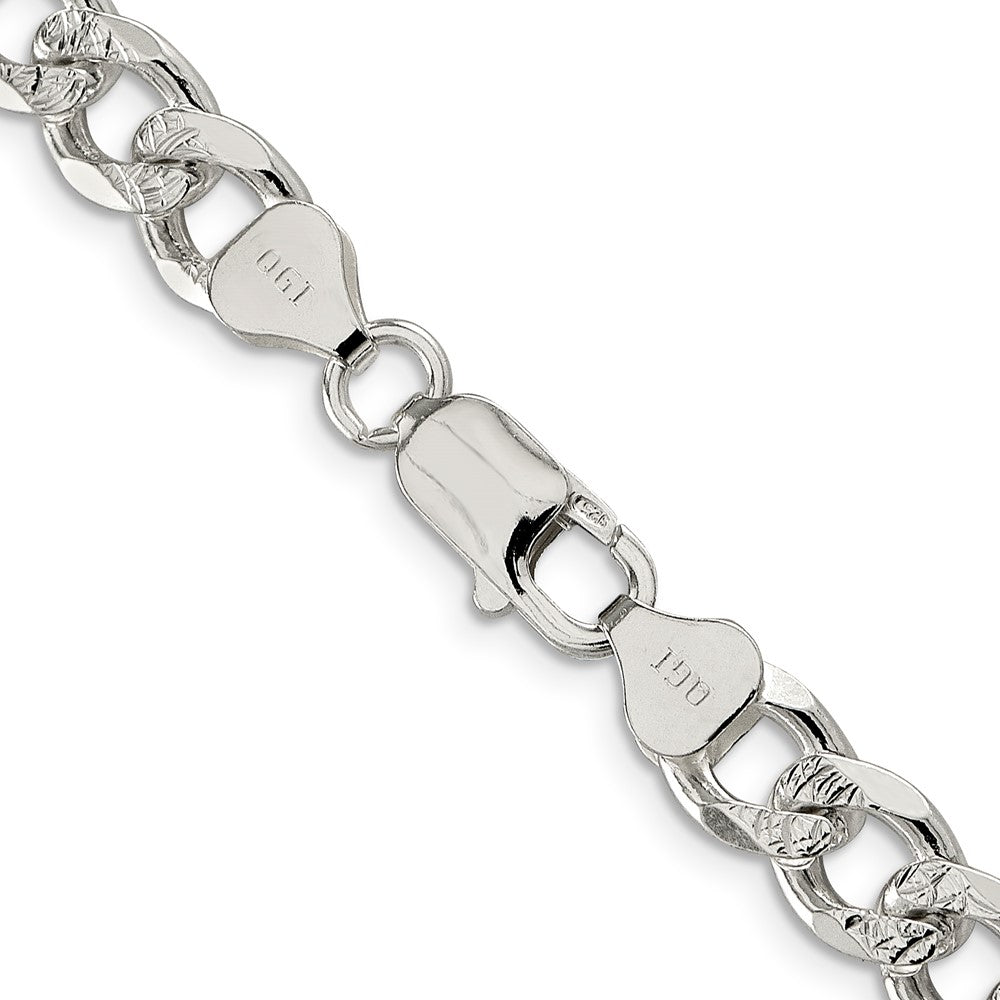 26 Inch Sterling Silver 8.3mm Pav Curb Chain Necklace