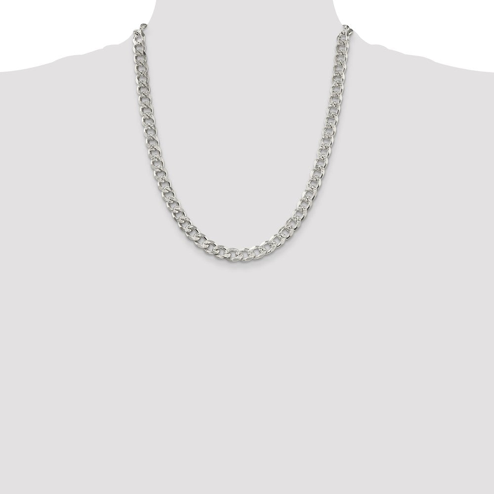 22 Inch Sterling Silver 8.3mm Pav Curb Chain Necklace