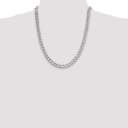 22 Inch Sterling Silver 8.3mm Pav Curb Chain Necklace