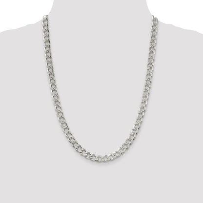 24 Inch Sterling Silver 8.3mm Pav Curb Chain Necklace