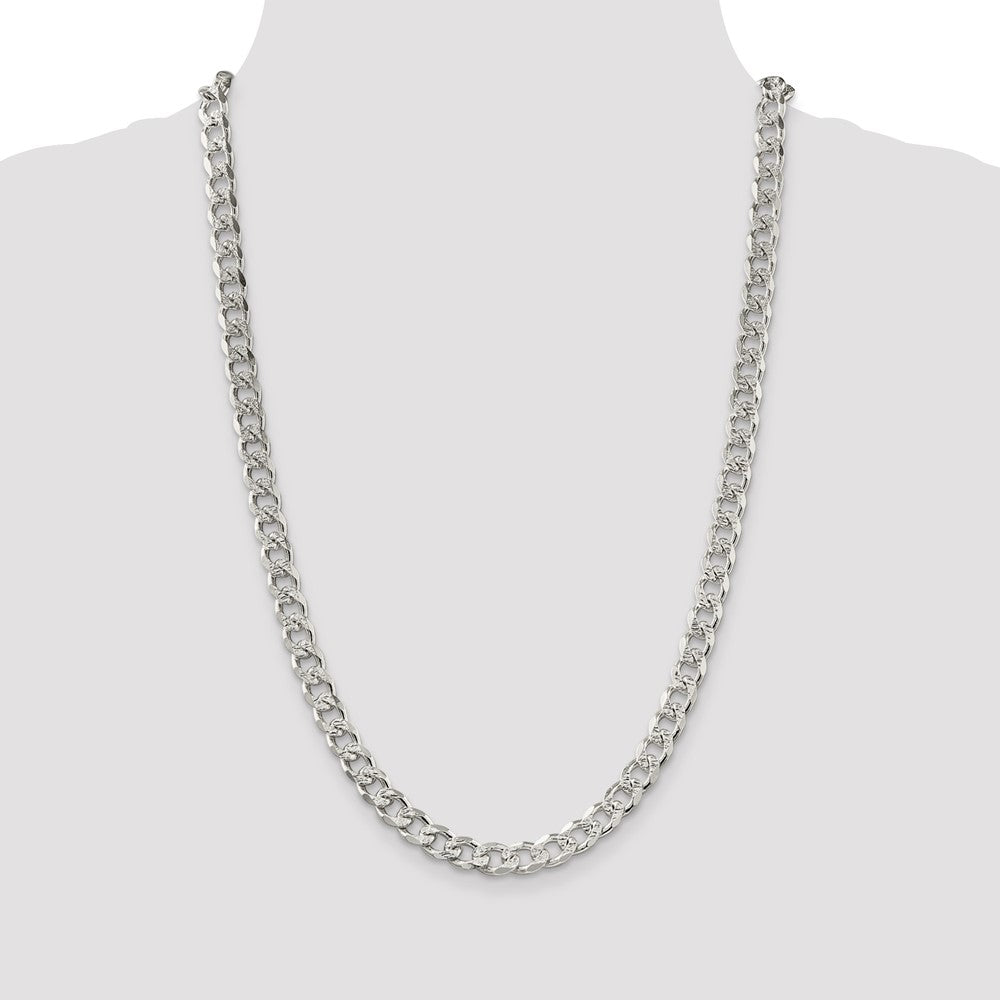 26 Inch Sterling Silver 8.3mm Pav Curb Chain Necklace