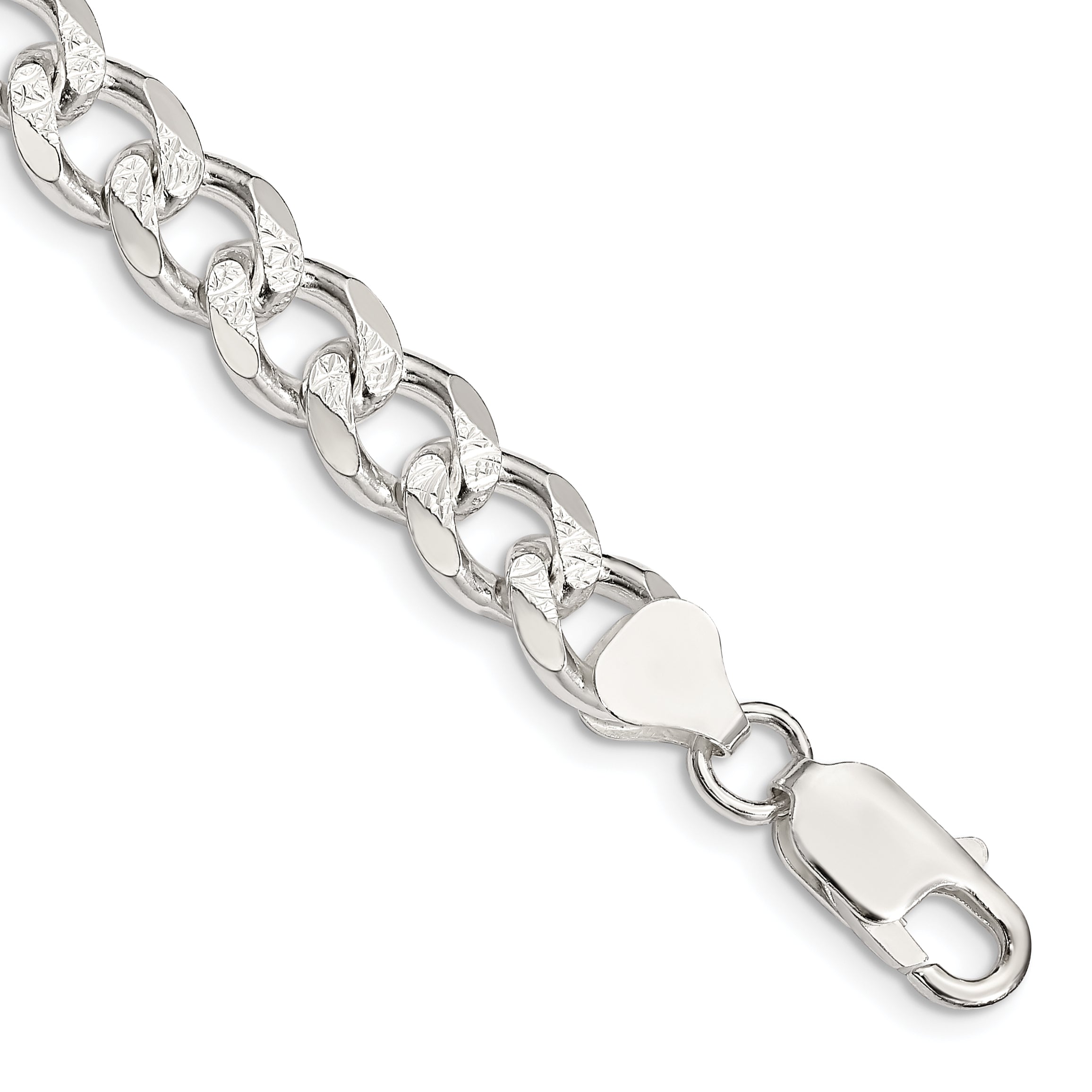 8 Inch Sterling Silver 8.3mm Pav Curb Chain Bracelet