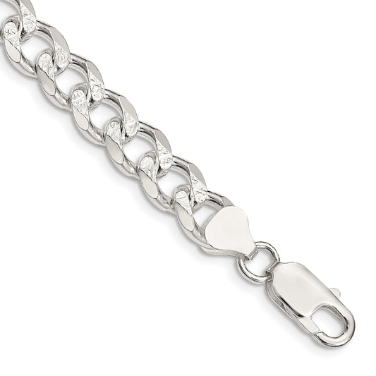 8 Inch Sterling Silver 8.3mm Pav Curb Chain Bracelet