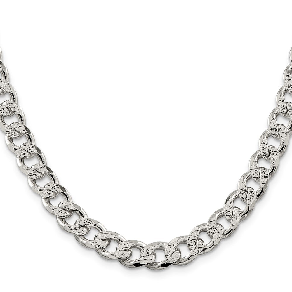 26 Inch Sterling Silver 9.3mm Pav Curb Chain Necklace