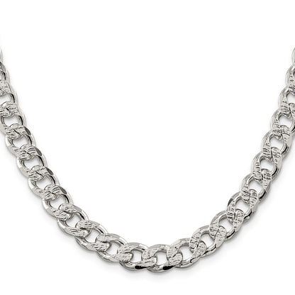 26 Inch Sterling Silver 9.3mm Pav Curb Chain Necklace