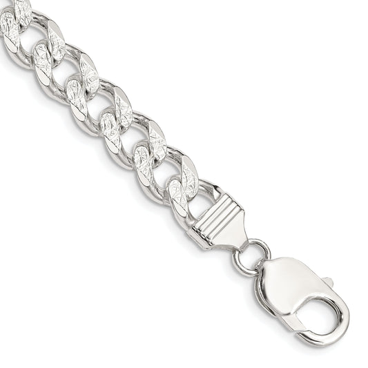 9 Inch Sterling Silver 9.3mm Pav Curb Chain Bracelet