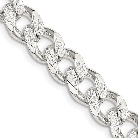 26 Inch Sterling Silver 9.3mm Pav Curb Chain Necklace