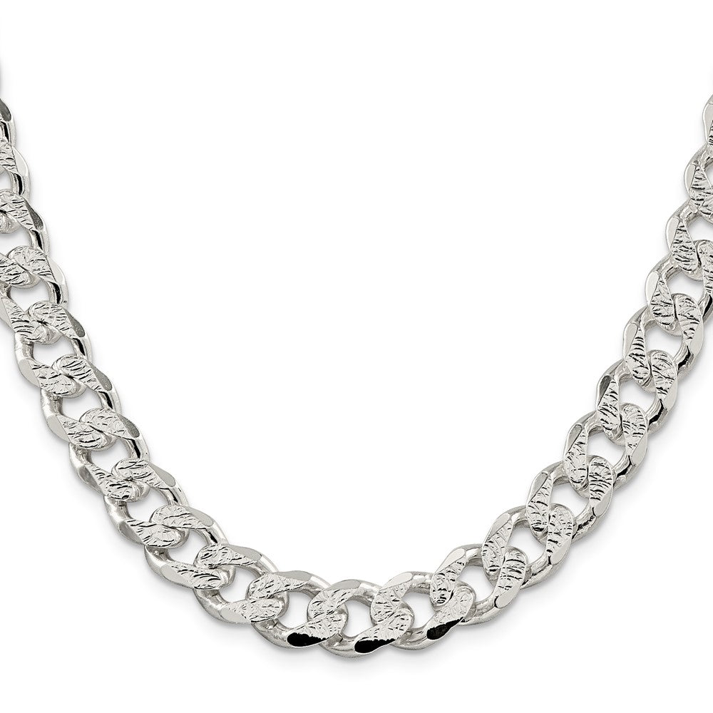 24 Inch Sterling Silver 11.0mm Pav Curb Chain Necklace