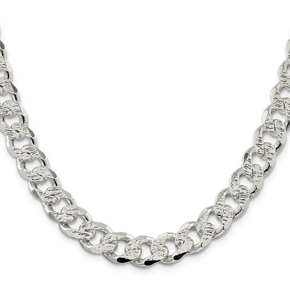 26 Inch Sterling Silver 11.0mm Pav Curb Chain Necklace