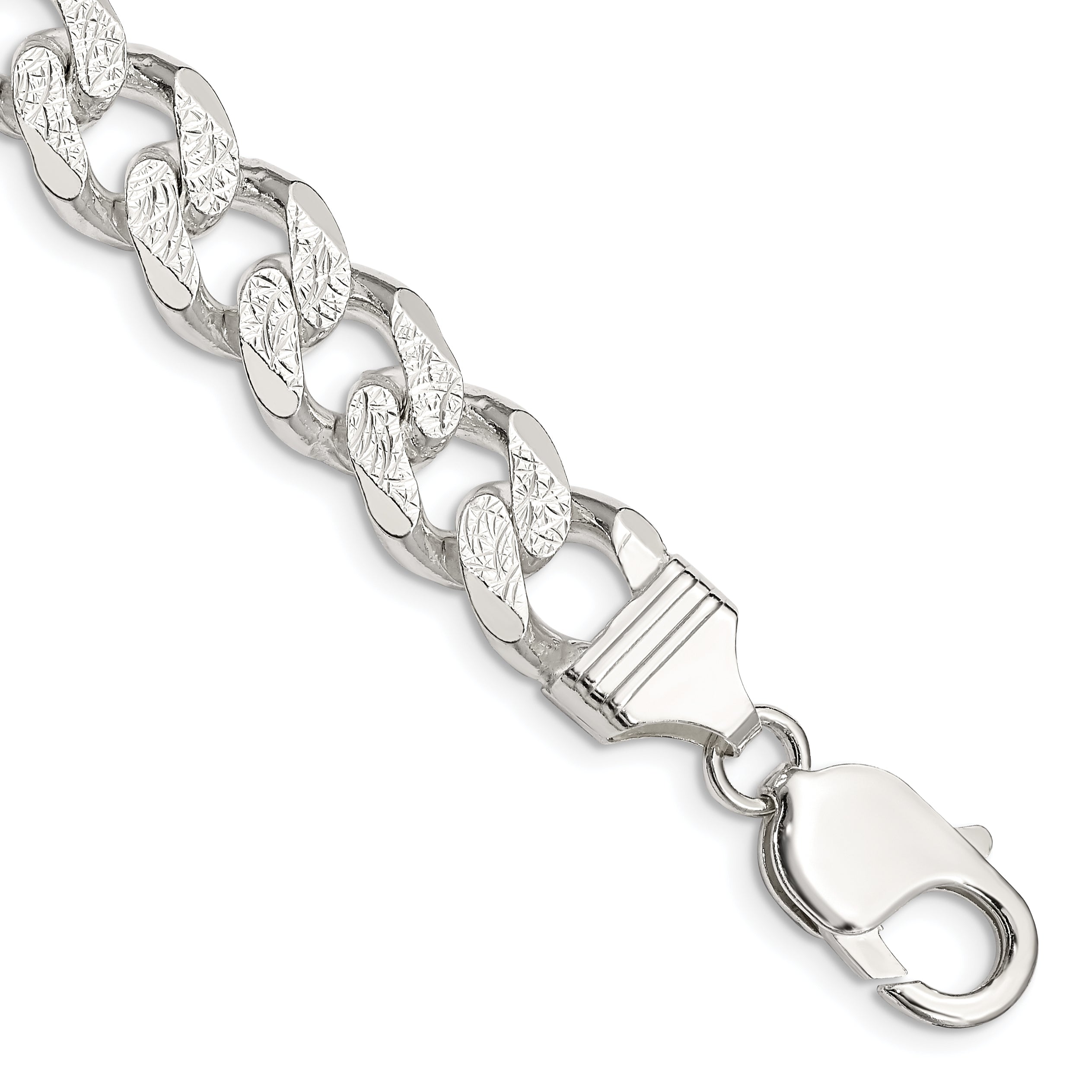 8 Inch Sterling Silver 11.0mm Pav Curb Chain Bracelet