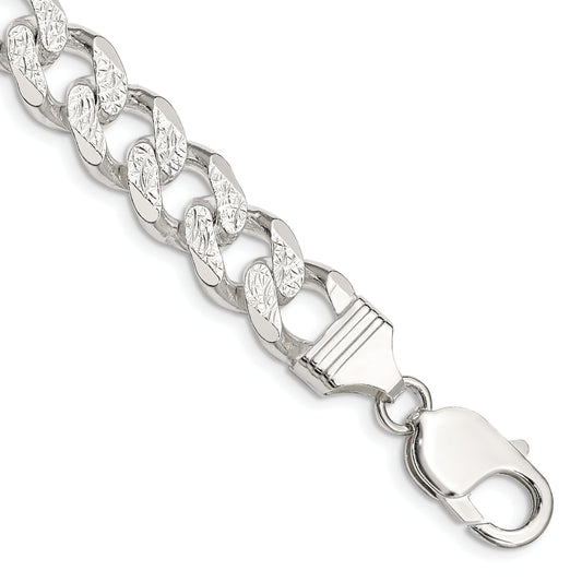 8 Inch Sterling Silver 11.0mm Pav Curb Chain Bracelet
