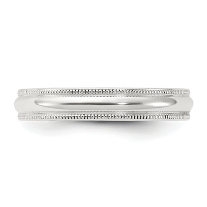 Sterling Silver Rhodium-Plated 4mm Milgrain Comfort Fit Band