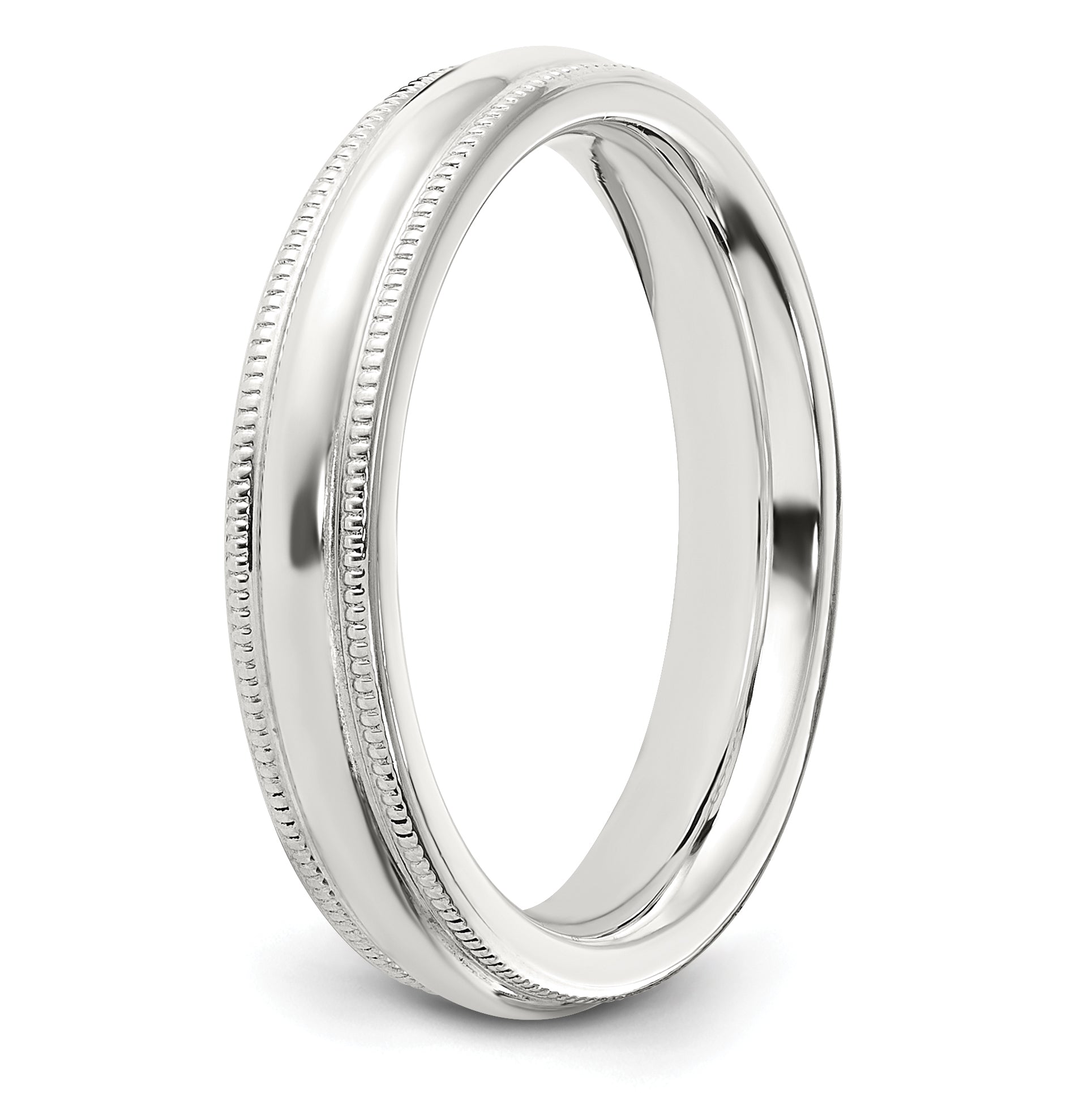 Sterling Silver Rhodium-Plated 4mm Milgrain Comfort Fit Band