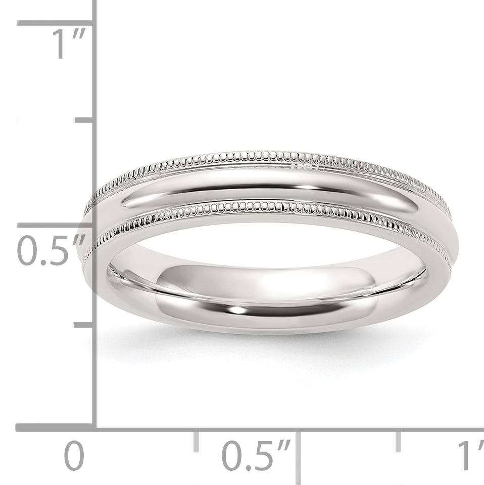 Sterling Silver Rhodium-Plated 4mm Milgrain Comfort Fit Band