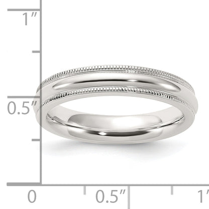 Sterling Silver Rhodium-Plated 4mm Milgrain Comfort Fit Band