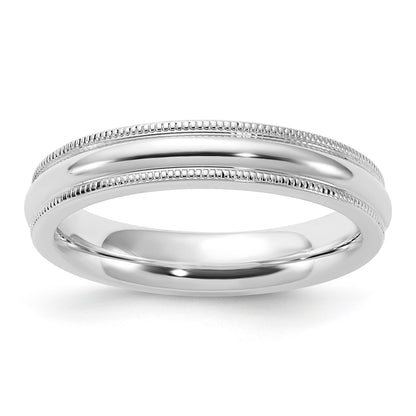 Sterling Silver Rhodium-Plated 4mm Milgrain Comfort Fit Band